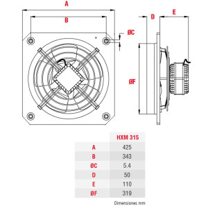 Extractor Axial Soler Palau Hxm 315 127v 1065cfm