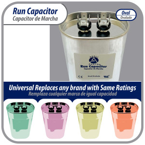 Appli Parts Condensador Capacitor de Marcha 12.5 Mfd uF (microfaradios) 370VAC CBB65 Universal Aire acondicionado y otras aplicaciones Ovalado UL E476928 5.1cm Ancho 2.5cm Profundidad 7.6cm Alto CON-12.5-370