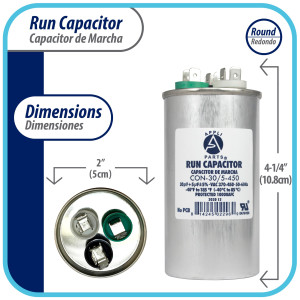 Appli Parts Condensador Capacitor de Marcha 30+5 Mfd uF (microfaradios) 370VAC o 450VAC CBB65 Universal Aire acondicionado y otras aplicaciones Redondo UL E476928 10.8cm Alto 5cm Ancho CON-30/5-450 Appli Parts Condensador Capacitor de Marcha 30+5 Mfd uF (microfaradios) 370VAC o 450VAC CBB65 Universal Aire acondicionado y otras aplicaciones Redondo UL E476928 10.8cm Alto 5cm Ancho CON-30/5-450