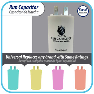 Appli Parts Condensador Capacitor de Marcha 70 Mfd uF (microfaradios) 250VAC CBB60 Cuerpo plastico para bombas de agua y otras aplicaciones Redondo UL E476928 CON-70-250-P