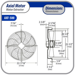 Appli Parts AXF-500 Extractor Axial 500 mm (19-3/4 pulg) 220 V, 1 ph, 60 Hz, 500 W, 1450 rpm, Rango Temperatura -30 C a 60 C, incluye aspa y base tipo jaula