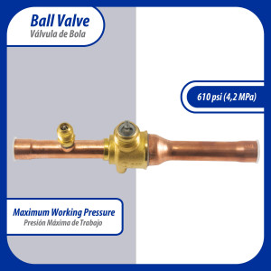 Appli Parts APBV-012 Valvula de Cierre 1/2 pulg tipo Bola de conexion soldable con puerto de servicio SAE de 1/4 de pulg presion maxima de trabajo 610 psi temperaturas de -30 C a 120 C longitud total 165 mm Appli Parts APBV-012 Valvula de Cierre 1/2 pulg tipo Bola de conexion soldable con puerto de servicio SAE de 1/4 de pulg presion maxima de trabajo 610 psi temperaturas de -30 C a 120 C longitud total 165 mm