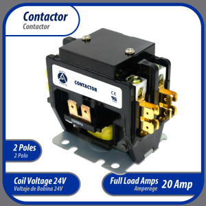 Appli Parts APAC-22024 Contactor 2 Polos 20A 24V Bobina Repuesto para Compresores de CA y Aplicaciones Electricas Certificacion UL E476929 de Trabajo Pesado