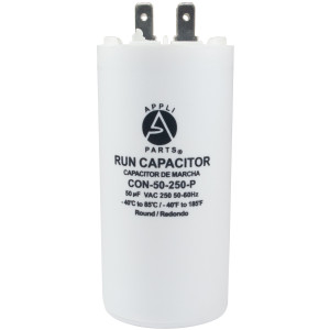 Appli Parts Condensador Capacitor de Marcha 50 Mfd uF (microfaradios) 250VAC CBB60 Cuerpo plastico para bombas de agua y otras aplicaciones Redondo UL E476928 10.8cm Alto 4.5cm Ancho CON-50-250-P