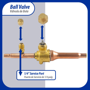 Appli Parts APBV-014 Valvula de Cierre 1/4 pulg tipo Bola de conexion soldable con puerto de servicio SAE de 1/4 de pulg presion maxima de trabajo 610 psi temperaturas de -30 C a 120 C longitud total 165.5 mm Appli Parts APBV-014 Valvula de Cierre 1/4 pulg tipo Bola de conexion soldable con puerto de servicio SAE de 1/4 de pulg presion maxima de trabajo 610 psi temperaturas de -30 C a 120 C longitud total 165.5 mm