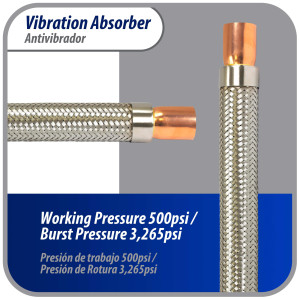 Appli Parts APVE-138 Antivibrador 1-3/8 pulg Soldable Eliminador de Vibracion 37cm Largo 500psi presion maxima de trabajo y 3.265psi presion de rotura Appli Parts APVE-138 Antivibrador 1-3/8 pulg Soldable Eliminador de Vibracion 37cm Largo 500psi presion maxima de trabajo y 3.265psi presion de rotura
