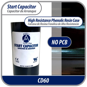 Appli Parts CON-161-330 Capacitor de Arranque 161-193 MFD (microfaradios) uF, 330 VAC. Universal para Motores Electricos, condensador de arranque de 3.7 cm de Diametro, 8.6 cm de Alto