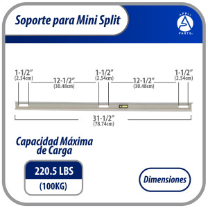 Appli Parts APAB-3160 Soporte de Montaje en Pared para Mini Split. Soporta hasta 160 kg, Compatible con 5000 a 36000 BTU, Incluye Barra con Nivel, Gomas Antivibracion y Kit Completo de Instalacion