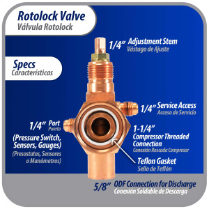 Appli Parts APRV-VA09 Valvula Rotolock V09 1-1/4 pulg x 5/8 pulg Soldable con puertos de acceso de 1/4 pulg Universal para sistemas de refrigeracion y aire acondicionado Appli Parts APRV-VA09 Valvula Rotolock V09 1-1/4 pulg x 5/8 pulg Soldable con puertos de acceso de 1/4 pulg Universal para sistemas de refrigeracion y aire acondicionado