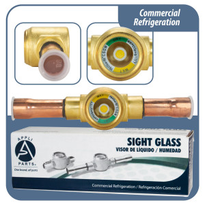 Appli Parts APSG-12AS Visor de Liquido 1/2 pulg Indicador de Humedad con conexiones Soldable con cuerpo solido para Sistemas de Refrigeracion y Aire Acondicionado compatible con refrigerantes CFC, HCFC, HFC