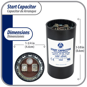 Appli Parts Condensador Capacitor Arranque 270-324 Mfd (microfaradios) uF 250 VAC remplazo universal para motores electricos de distintas aplicaciones 4.6cm Diametro 8.6cm Alto CON-270-250
 Appli Parts Condensador Capacitor Arranque 270-324 Mfd (microfaradios) uF 250 VAC remplazo universal para motores electricos de distintas aplicaciones 4.6cm Diametro 8.6cm Alto CON-270-250