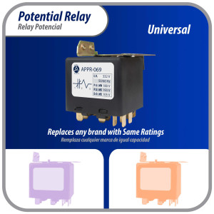 Appli Parts APPR-069 Relay Potencial 069, Voltaje de Bobina 332 V, Recogida Minima 180 V, Recogida Maxima 193 V, Caida Maxima 105 V, 50/60Hz Remplazo universal para unidades de refrigeracion y aire acondicionado Appli Parts APPR-069 Relay Potencial 069, Voltaje de Bobina 332 V, Recogida Minima 180 V, Recogida Maxima 193 V, Caida Maxima 105 V, 50/60Hz Remplazo universal para unidades de refrigeracion y aire acondicionado