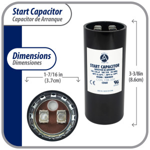 Appli Parts Condensador Capacitor Arranque 108-130 Mfd (microfaradios) uF 330 VAC remplazo universal para motores electricos de distintas aplicaciones 3.7cm Diametro 8.6cm Alto CON-108-330
 Appli Parts Condensador Capacitor Arranque 108-130 Mfd (microfaradios) uF 330 VAC remplazo universal para motores electricos de distintas aplicaciones 3.7cm Diametro 8.6cm Alto CON-108-330