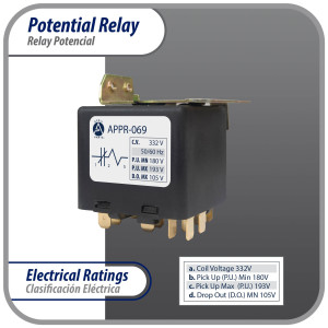 Appli Parts APPR-069 Relay Potencial 069, Voltaje de Bobina 332 V, Recogida Minima 180 V, Recogida Maxima 193 V, Caida Maxima 105 V, 50/60Hz Remplazo universal para unidades de refrigeracion y aire acondicionado Appli Parts APPR-069 Relay Potencial 069, Voltaje de Bobina 332 V, Recogida Minima 180 V, Recogida Maxima 193 V, Caida Maxima 105 V, 50/60Hz Remplazo universal para unidades de refrigeracion y aire acondicionado