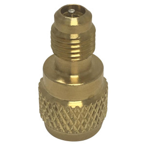 Appli Parts APCA-14516 Adaptador de Carga R410 Mini Split  de 1/4 pulg Hembra x 5/16 pulg Macho, SAE,con Valvula Gusanillo y Depresor
 Appli Parts APCA-14516 Adaptador de Carga R410 Mini Split  de 1/4 pulg Hembra x 5/16 pulg Macho, SAE,con Valvula Gusanillo y Depresor