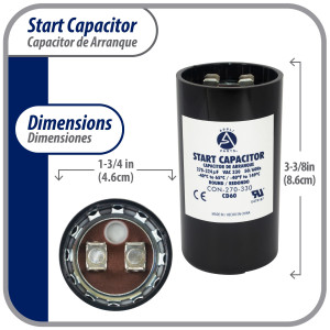 Appli Parts Condensador Capacitor Arranque 270-324 Mfd (microfaradios) uF 330 VAC remplazo universal para motores electricos de distintas aplicaciones 4.6cm Diametro 8.6cm Alto CON-270-330
 Appli Parts Condensador Capacitor Arranque 270-324 Mfd (microfaradios) uF 330 VAC remplazo universal para motores electricos de distintas aplicaciones 4.6cm Diametro 8.6cm Alto CON-270-330