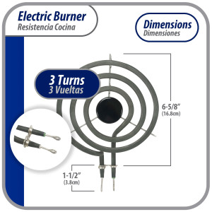 Appli Parts REC-136 Resistencia Cocina Estufa 3 Vueltas, 6 pulg, 110 V, Remplazo Universal SP111YA, TS3W6111, SU207, S36Y11-120V, TS3W6111PAC y otros