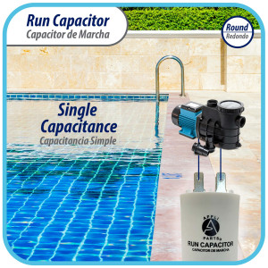 Appli Parts Condensador Capacitor de Marcha 15 Mfd uF (microfaradios) 250VAC CBB60 Cuerpo plastico para bombas de agua y otras aplicaciones Redondo UL E476928 7.5cm Alto 3.5cm Ancho CON-15-250-P