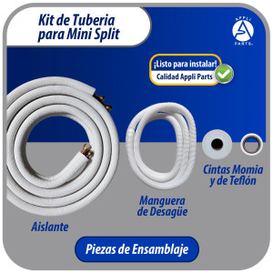 Appli Parts APLS-K14123813 Kit de Tuberia Mini Split 1/4 x 1/2 in, 4 m, con Aislante 3/8, Manguera Desague, Cinta Momia y Cinta Teflon