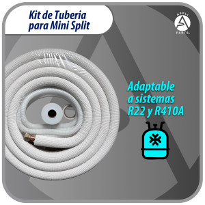Appli Parts APLS-K14123813 Kit de Tuberia Mini Split 1/4 x 1/2 in, 4 m, con Aislante 3/8, Manguera Desague, Cinta Momia y Cinta Teflon. Fabricado en cobre y aluminio
