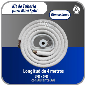 Appli Parts APLS-K38583813 Kit de Tuberia Mini Split 3/8 x 5/8 in, 4 m, con Aislante 3/8, Manguera Desague, Cinta Momia y Cinta Teflon
