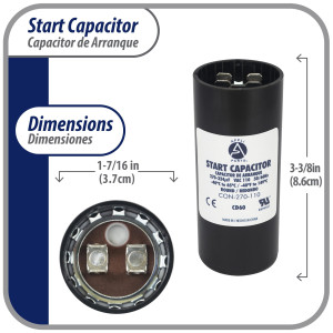 Appli Parts Condensador Capacitor Arranque 270-324 Mfd (microfaradios) uF 110-125 VAC remplazo universal para motores electricos de distintas aplicaciones 3.7cm Diametro 8.6cm Alto CON-270-110
 Appli Parts Condensador Capacitor Arranque 270-324 Mfd (microfaradios) uF 110-125 VAC remplazo universal para motores electricos de distintas aplicaciones 3.7cm Diametro 8.6cm Alto CON-270-110