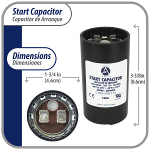 Appli Parts Condensador Capacitor Arranque 400-480 Mfd (microfaradios) uF 110-125 VAC remplazo universal para motores electricos de distintas aplicaciones 4.6cm Diametro 8.6cm Alto CON-400-110
 Appli Parts Condensador Capacitor Arranque 400-480 Mfd (microfaradios) uF 110-125 VAC remplazo universal para motores electricos de distintas aplicaciones 4.6cm Diametro 8.6cm Alto CON-400-110