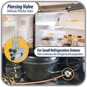 Appli Parts APT-PV210 Valvula perforadora 1/4, 5/16 o 3/8 pulg tipo bala con adaptadores y empacadura para sistemas de refrigeracion con puerto de servicio SAE de 1/4 pulg Appli Parts APT-PV210 Valvula perforadora 1/4, 5/16 o 3/8 pulg tipo bala con adaptadores y empacadura para sistemas de refrigeracion con puerto de servicio SAE de 1/4 pulg