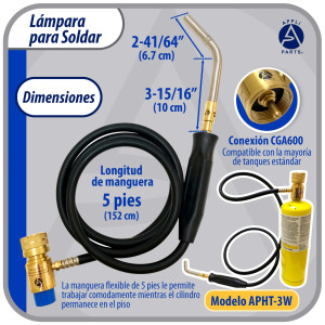 Appli Parts APHT-3W soplete boquilla para soldar o fundir con mapp o propano incluye manguera de 5 pies de largo y manilla, antorcha, lampara para soldadura blanda y fuerte para HVAC y plomeria