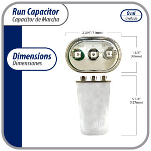 Appli Parts Condensador Capacitor de Marcha 55+5 Mfd uF (microfaradios) 370VAC CBB65 Universal Aire acondicionado y otras aplicaciones Ovalado UL E476928 7.1cm Ancho 4.5cm Prof 12.7cm Alto CON-55/5-370