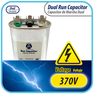 Appli Parts CON-55/5-370 Condensador Capacitor de Marcha 55+5 Mfd uF (microfaradios) 370VAC CBB65 Universal Aire acondicionado y otras aplicaciones Ovalado UL, 7.1cm Ancho 4.5cm Prof 12.7cm Alto