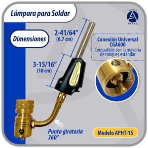 Appli Parts APHT-1S Soplete Boquilla de Soldar, Antorcha manual de un solo quemador con encendedor de arranque para soldadura fuerte con Mapp o punta giratoria de combustible de propano