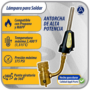 Appli Parts APHT-1S Soplete Boquilla de Soldar, Antorcha manual de un solo quemador con encendedor de arranque para soldadura fuerte con Mapp o punta giratoria de combustible de propano