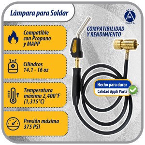 Appli Parts APHT-3SW Soplete Boquilla de Soldar, Antorcha, Lampara con manguera y encendedor para usar con Propano o Mapp en plomeria electricidad refrigeracion aire acondicionado y mas