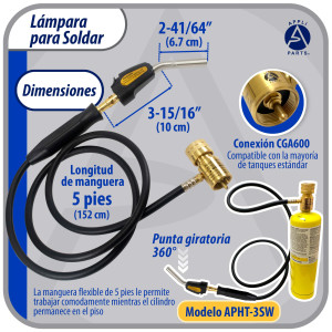 Appli Parts APHT-3SW Soplete Boquilla de Soldar, Antorcha, Lampara con manguera y encendedor para usar con Propano o Mapp en plomeria electricidad refrigeracion aire acondicionado y mas