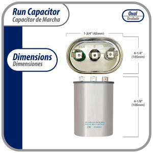 Appli Parts Condensador Capacitor de Marcha 25+5 Mfd uF (microfaradios) 370VAC CBB65 Universal Aire acondicionado y otras aplicaciones Ovalado UL E476928 CON-25/5-370 Appli Parts Condensador Capacitor de Marcha 25+5 Mfd uF (microfaradios) 370VAC CBB65 Universal Aire acondicionado y otras aplicaciones Ovalado UL E476928 CON-25/5-370