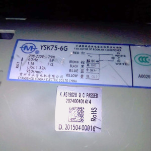 Motor Ventilador Unidad Interna Ecox Vrf Ysk75-6g 208-230v/60hz 75w 6p 1.1a Lra 1.32a 950r-Min 11002012000949 / 202400401414
Sirve: Ea5d32c00b / Ea5d28c00b