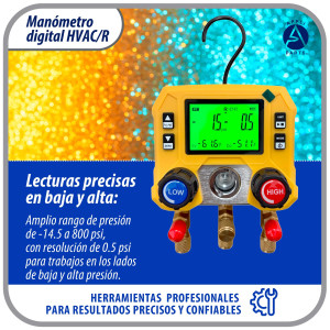 Appli Parts APMG-D10 Juego Manometro Digital para Refrigeracion HVAC/R Manifold Digital para Aire Acondicionado Rango -14.5 a 800 psi 88 Refrigerantes Unidades kPa MPa bar psi kg/cm2