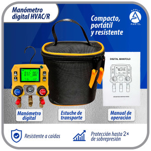 Appli Parts APMG-D10 Juego Manometro Digital para Refrigeracion HVAC/R Manifold Digital para Aire Acondicionado Rango -14.5 a 800 psi 88 Refrigerantes Unidades kPa MPa bar psi kg/cm2