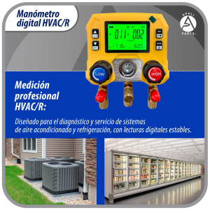 Appli Parts APMG-D10 Juego Manometro Digital para Refrigeracion HVAC/R Manifold Digital para Aire Acondicionado Rango -14.5 a 800 psi 88 Refrigerantes Unidades kPa MPa bar psi kg/cm2