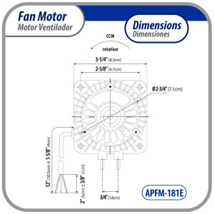 Appli Parts APFM-181E Motor Ventilador 18W Condensador y Evaporador 115V 60Hz 1.10A, Incluye Aspa de Aluminio de 25cm y Base de Montaje, Repuesto Universal para Equipos de Refrigeracion Comercial