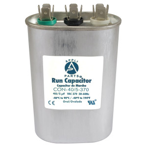 Appli Parts CON-40/5-370 Condensador Capacitor de Marcha 40+5 Mfd uF (microfaradios) 370VAC CBB65 Universal Aire acondicionado y otras aplicaciones Ovalado UL, 7.1cm Ancho 4.5cm Prof 10.2cm Alto