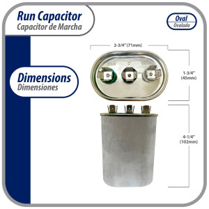 Appli Parts CON-40/5-370 Condensador Capacitor de Marcha 40+5 Mfd uF (microfaradios) 370VAC CBB65 Universal Aire acondicionado y otras aplicaciones Ovalado UL, 7.1cm Ancho 4.5cm Prof 10.2cm Alto