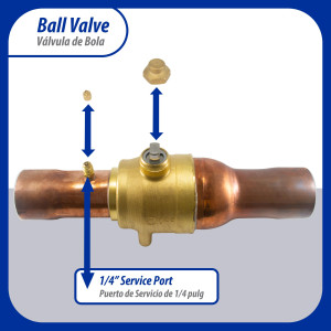 Appli Parts APBV-218 Valvula de Cierre 2-1/8 pulg tipo Bola de conexion soldable con puerto de servicio SAE de 1/4 de pulg presion maxima de trabajo 610 psi temperaturas de -30 C a 120 C longitud total 322 mm Appli Parts APBV-218 Valvula de Cierre 2-1/8 pulg tipo Bola de conexion soldable con puerto de servicio SAE de 1/4 de pulg presion maxima de trabajo 610 psi temperaturas de -30 C a 120 C longitud total 322 mm