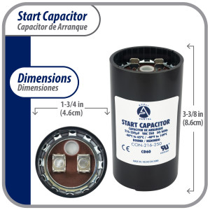 Appli Parts Condensador Capacitor Arranque 216-259 Mfd (microfaradios) uF 250 VAC remplazo universal para motores electricos de distintas aplicaciones 4.6cm Diametro 8.6cm Alto CON-216-250
 Appli Parts Condensador Capacitor Arranque 216-259 Mfd (microfaradios) uF 250 VAC remplazo universal para motores electricos de distintas aplicaciones 4.6cm Diametro 8.6cm Alto CON-216-250