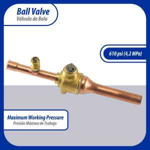 Appli Parts APBV-038 Valvula de Cierre 3/8 pulg tipo Bola de conexion soldable con puerto de servicio SAE de 1/4 de pulg presion maxima de trabajo 610 psi temperaturas de -30 C a 120 C longitud total 165 mm Appli Parts APBV-038 Valvula de Cierre 3/8 pulg tipo Bola de conexion soldable con puerto de servicio SAE de 1/4 de pulg presion maxima de trabajo 610 psi temperaturas de -30 C a 120 C longitud total 165 mm