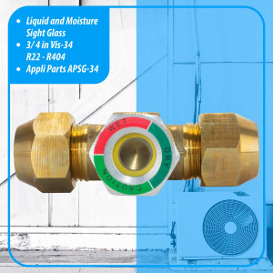 Appli Parts APSG-34A Visor de Liquido 3/4 pulg Flare e Indicador de Humedad con conexiones Rosca con cuerpo extraible para Sistemas de Refrigeracion y Aire Acondicionado compatible con refrigerantes CFC, HCFC, HFC Appli Parts APSG-34A Visor de Liquido 3/4 pulg Flare e Indicador de Humedad con conexiones Rosca con cuerpo extraible para Sistemas de Refrigeracion y Aire Acondicionado compatible con refrigerantes CFC, HCFC, HFC