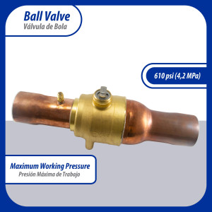 Appli Parts APBV-258 Valvula de Cierre 2-5/8 pulg tipo Bola de conexion soldable con puerto de servicio SAE de 1/4 de pulg presion maxima de trabajo 610 psi temperaturas de -30 C a 120 C longitud total 377 mm Appli Parts APBV-258 Valvula de Cierre 2-5/8 pulg tipo Bola de conexion soldable con puerto de servicio SAE de 1/4 de pulg presion maxima de trabajo 610 psi temperaturas de -30 C a 120 C longitud total 377 mm