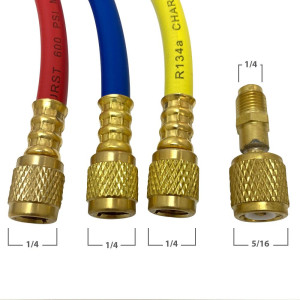 Appli Parts APMG-A3B36 Manometro R134,R22,R404,R410, Escala Presion psi, Escala Temperatura Fahrenheit, Cuerpo de Laton, Incluye adaptor 5/16 SAE a 1/4 SAE y Juego de Mangueras 90 cm 1/4 SAE Appli Parts APMG-A3B36 Manometro R134,R22,R404,R410, Escala Presion psi, Escala Temperatura Fahrenheit, Cuerpo de Laton, Incluye adaptor 5/16 SAE a 1/4 SAE y Juego de Mangueras 90 cm 1/4 SAE