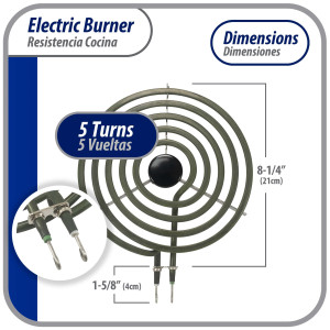 MP21YA Appli Parts Resistencia Cocina Estufa 4 Vueltas,8 pulg, 2100 W, 240 V, Compatible con Whirlpool 8053268, 9761345, 8053268, 9761345, 4165352, 4389732, 4163771, 877983, 879066, TS5W8221SS